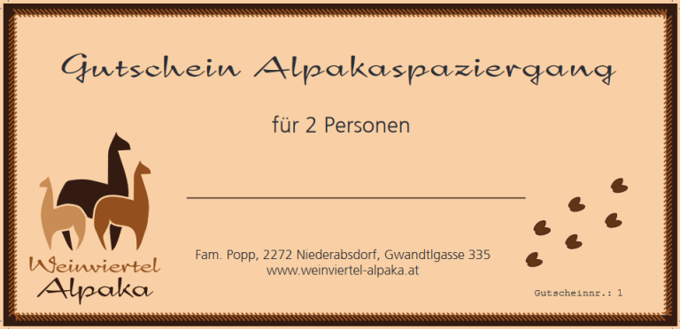Muster Gutschein Alpakaspaziergang